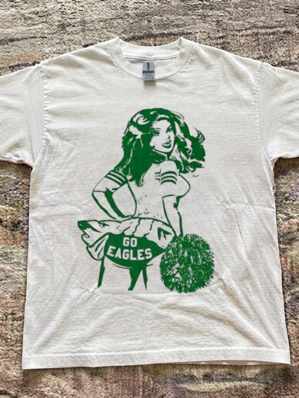 Gildan White Tee with Green Cheerleader Graphic